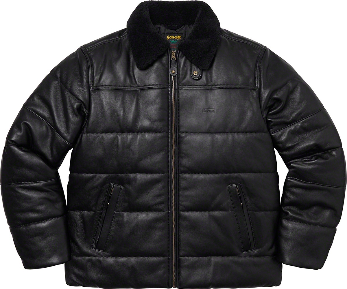 Supreme®/Schott® Shearling Collar Leather Puffy Jacket view 12